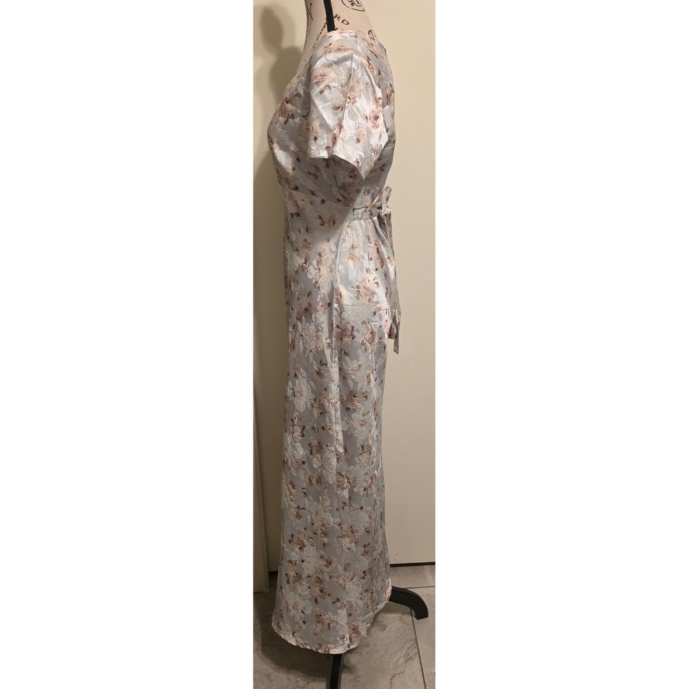 Vintage DBY Ltd Floral Jacquard Maxi Dress Blue Champagne Square Neck Sz 11 - Picture 5 of 7